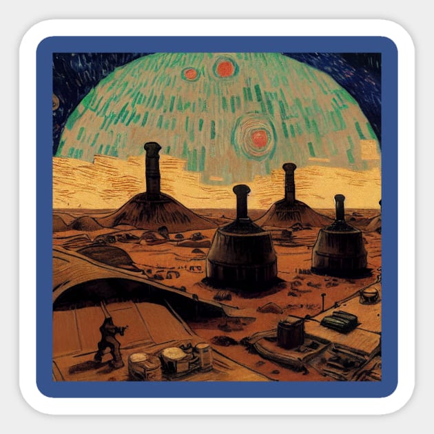 Starry Night in Mos Eisley Tatooine Sticker by Grassroots Green